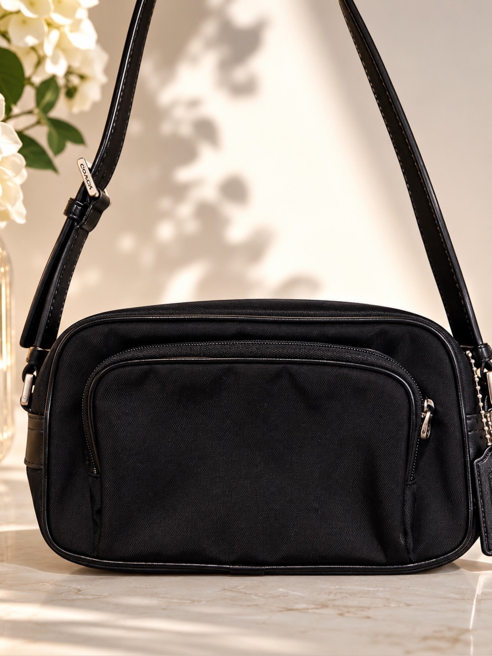 Vintage 2001 Coach Travel Collection Camera Bag Style 7433 Black Nylon Leather